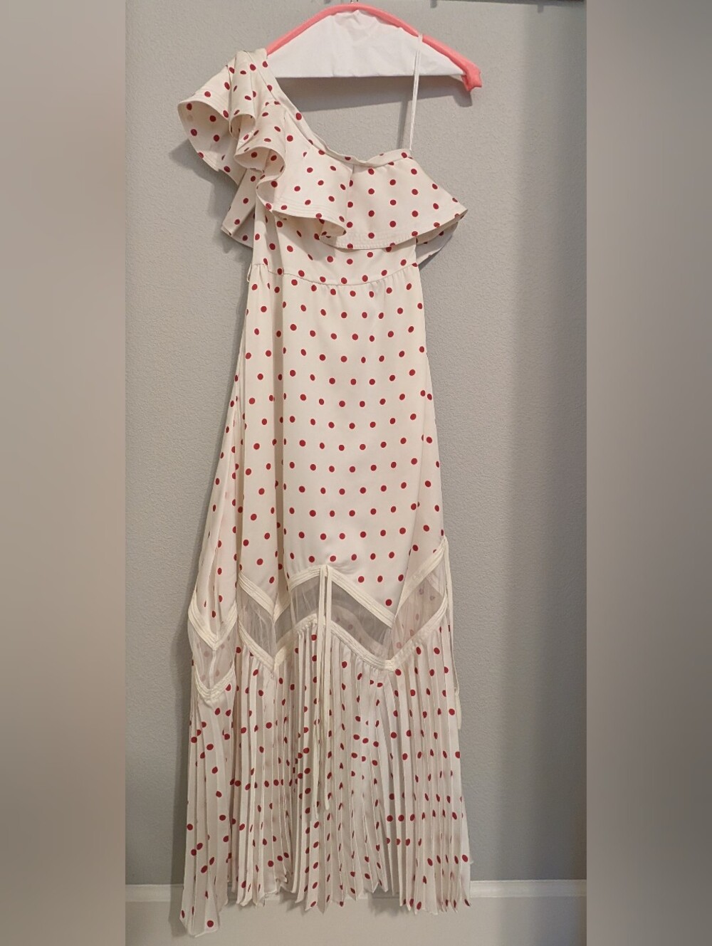 Self-Portrait Asymmetrical Maxi Dress with Red Polka Dots & Belt (US 8, UK 12)